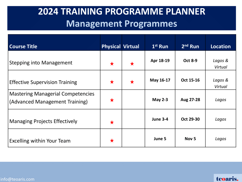 Training Company in Nigeria Calendar